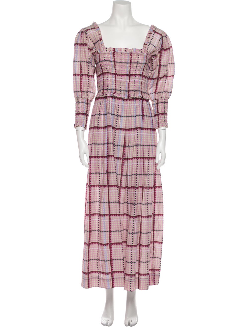 Ganni Plaid Print Long Dress - image 1