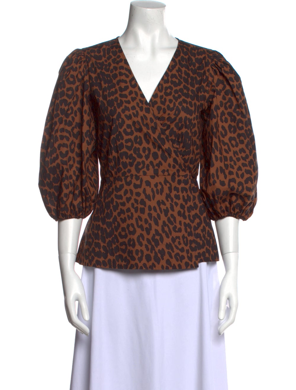 Ganni Animal Print V-Neck Blouse - image 1