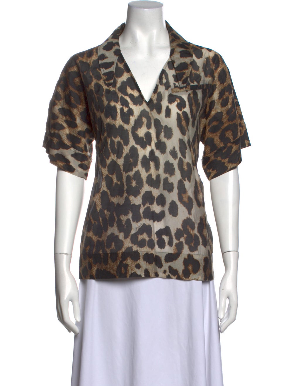 Ganni Animal Print V-Neck Button-Up Top - image 1