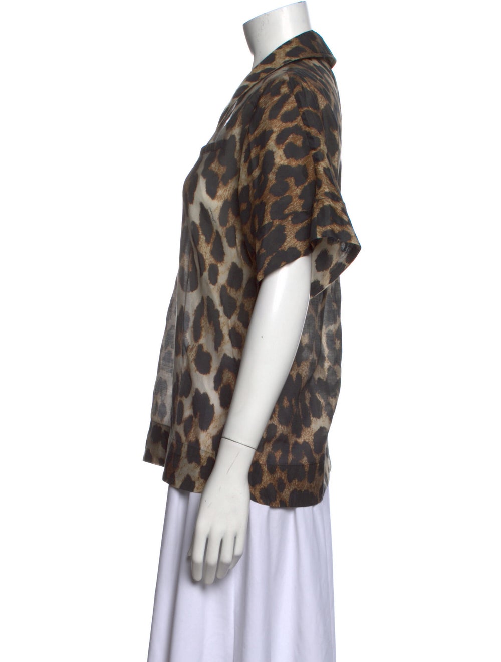 Ganni Animal Print V-Neck Button-Up Top - image 2