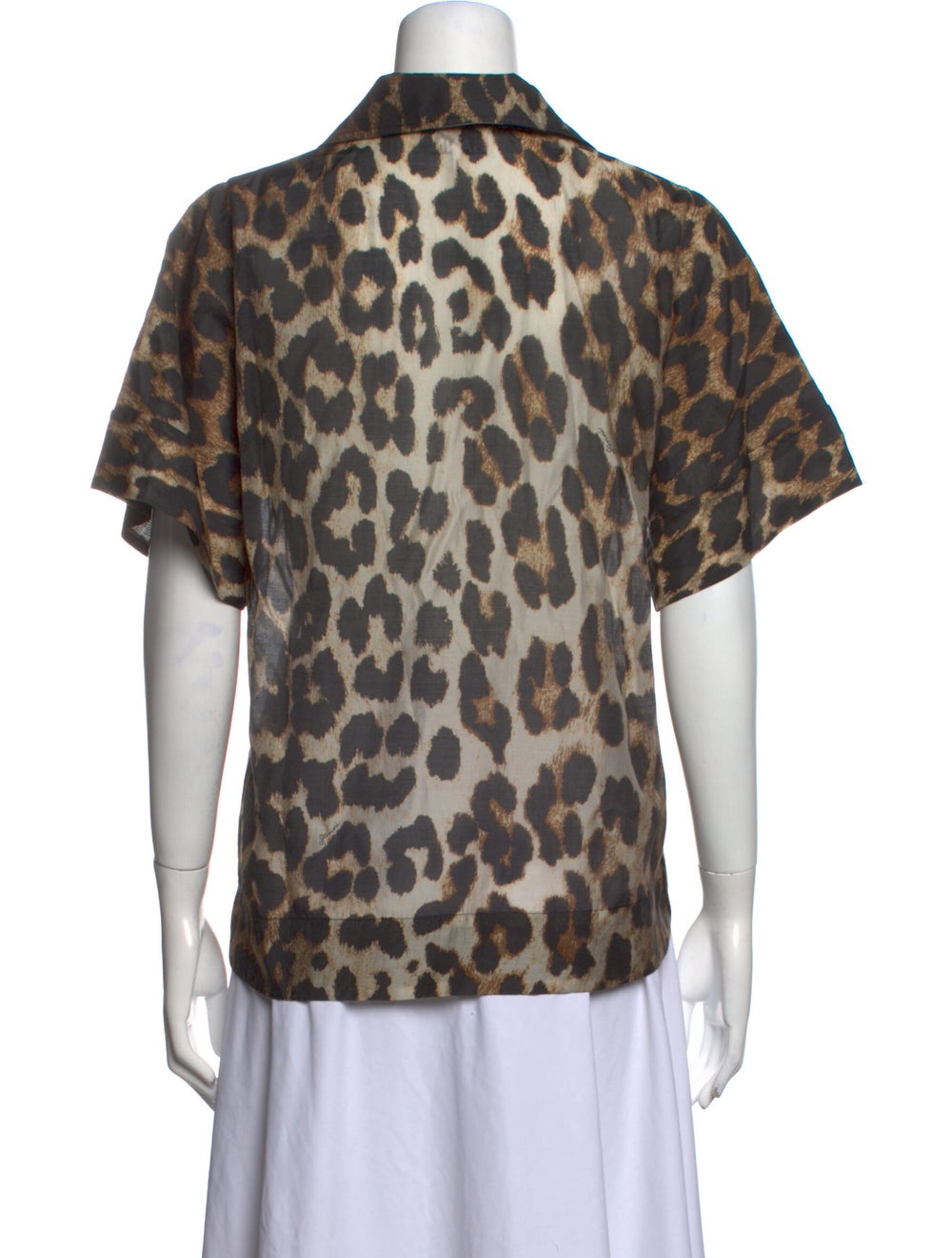 Ganni Animal Print V-Neck Button-Up Top - image 3