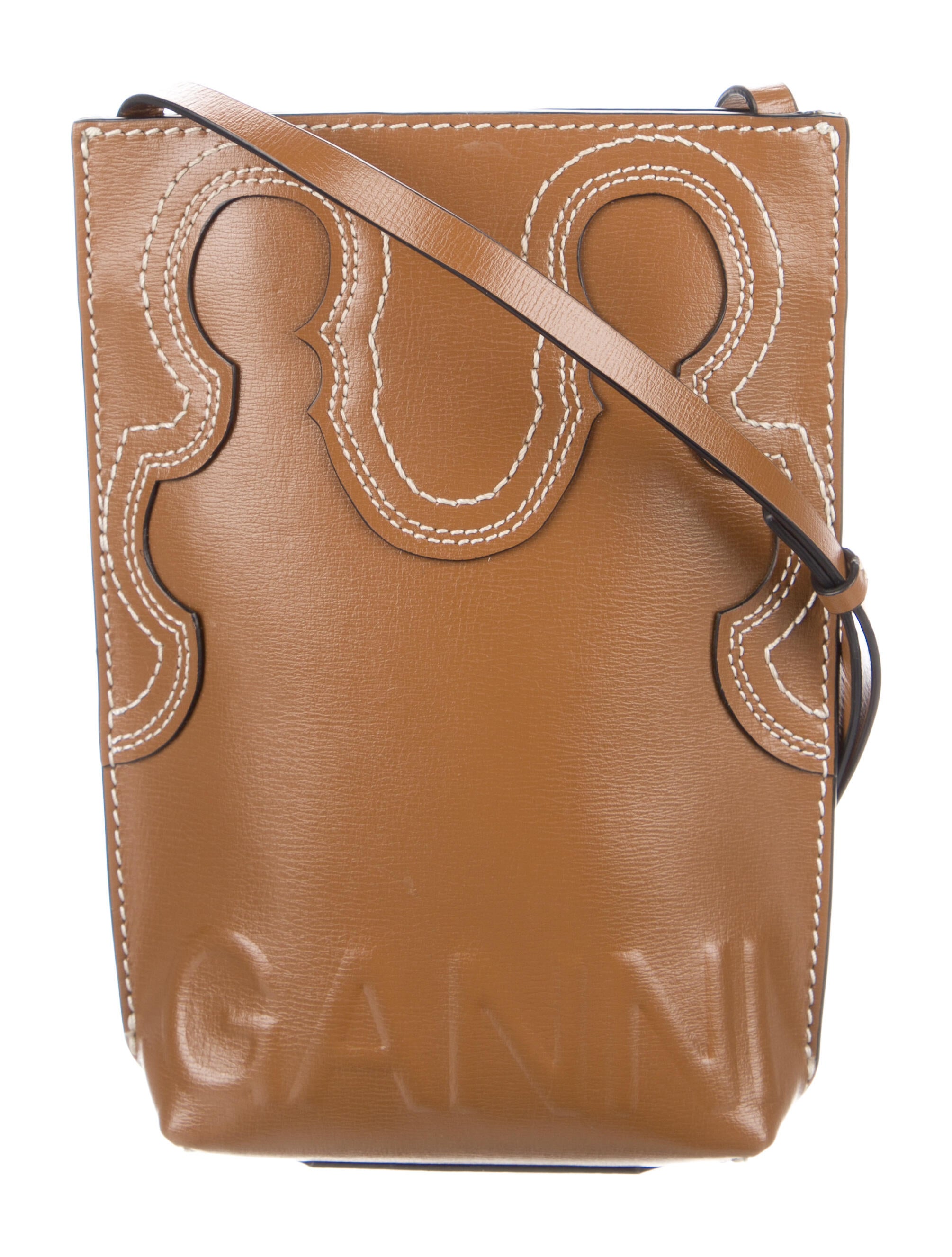 Ganni Logo Leather Crossbody Bag Brown Crossbody Bags, Handbags
