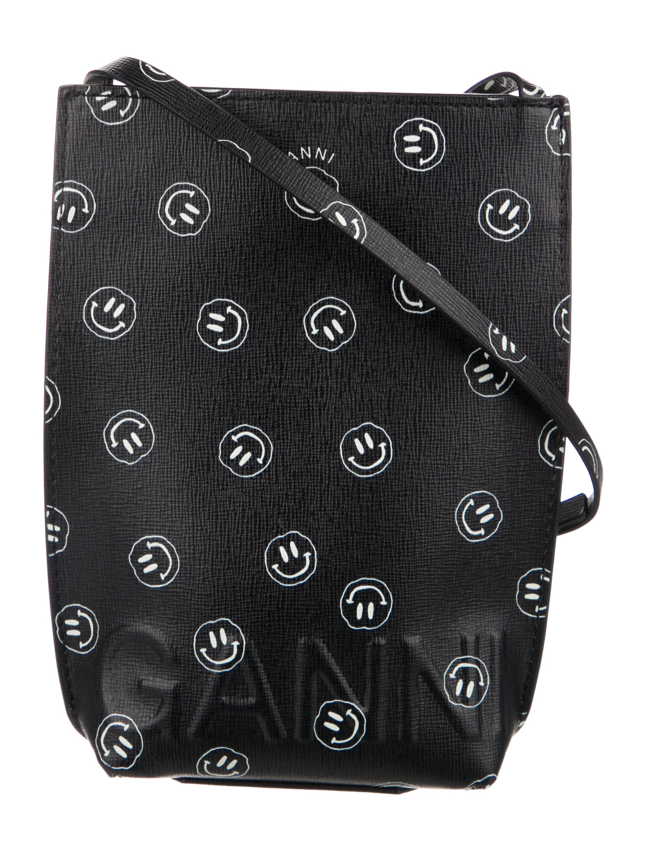 Ganni Printed Coated Canvas Crossbody Bag Black Crossbody Bags