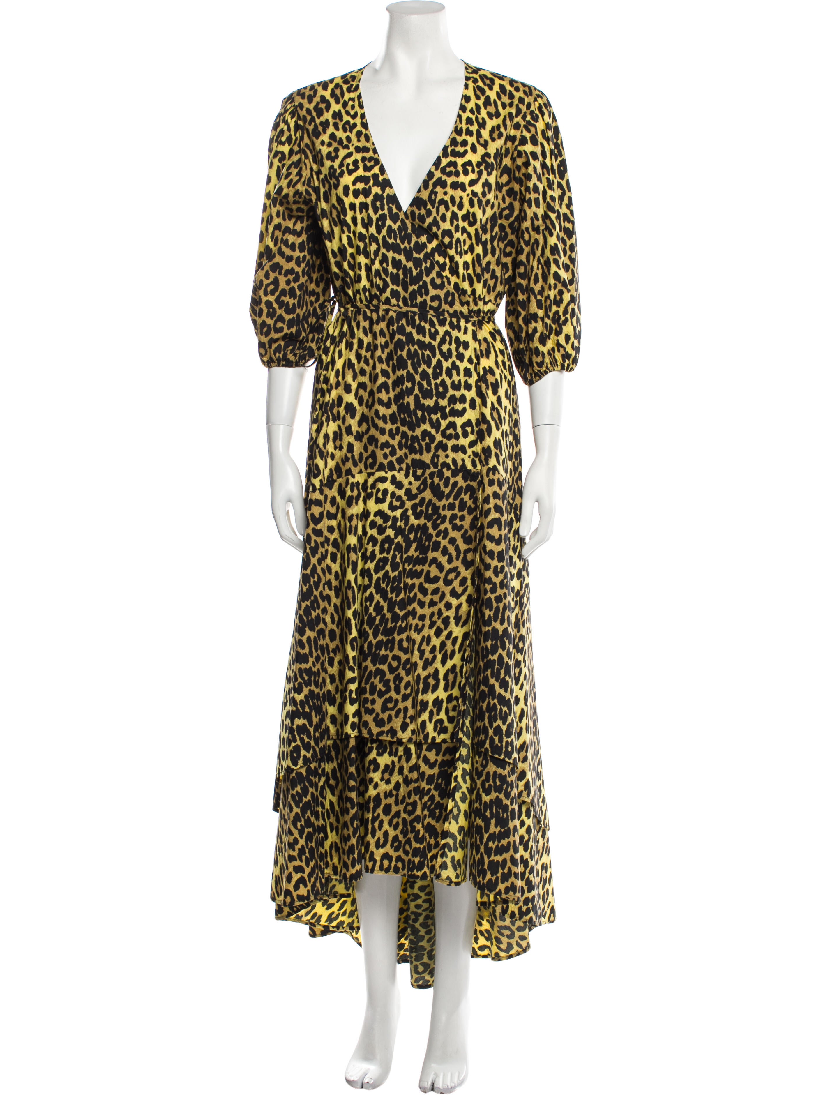 Ganni Animal Print Long Dress Yellow Dresses, Clothing WZG82990