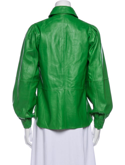 Ganni Lamb Leather Long Sleeve Button-Up Top