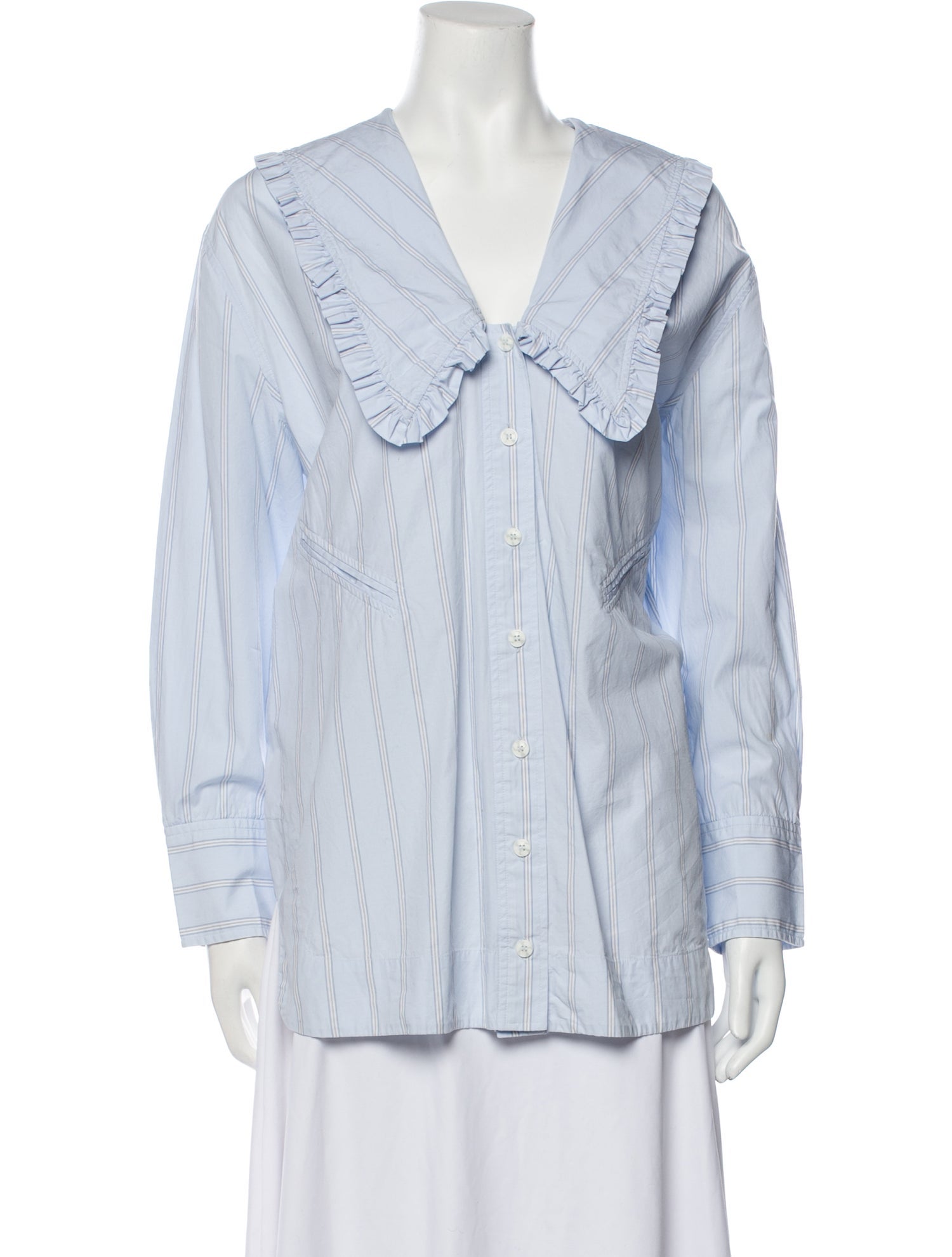 Ganni Striped Long Sleeve Button-Up Top