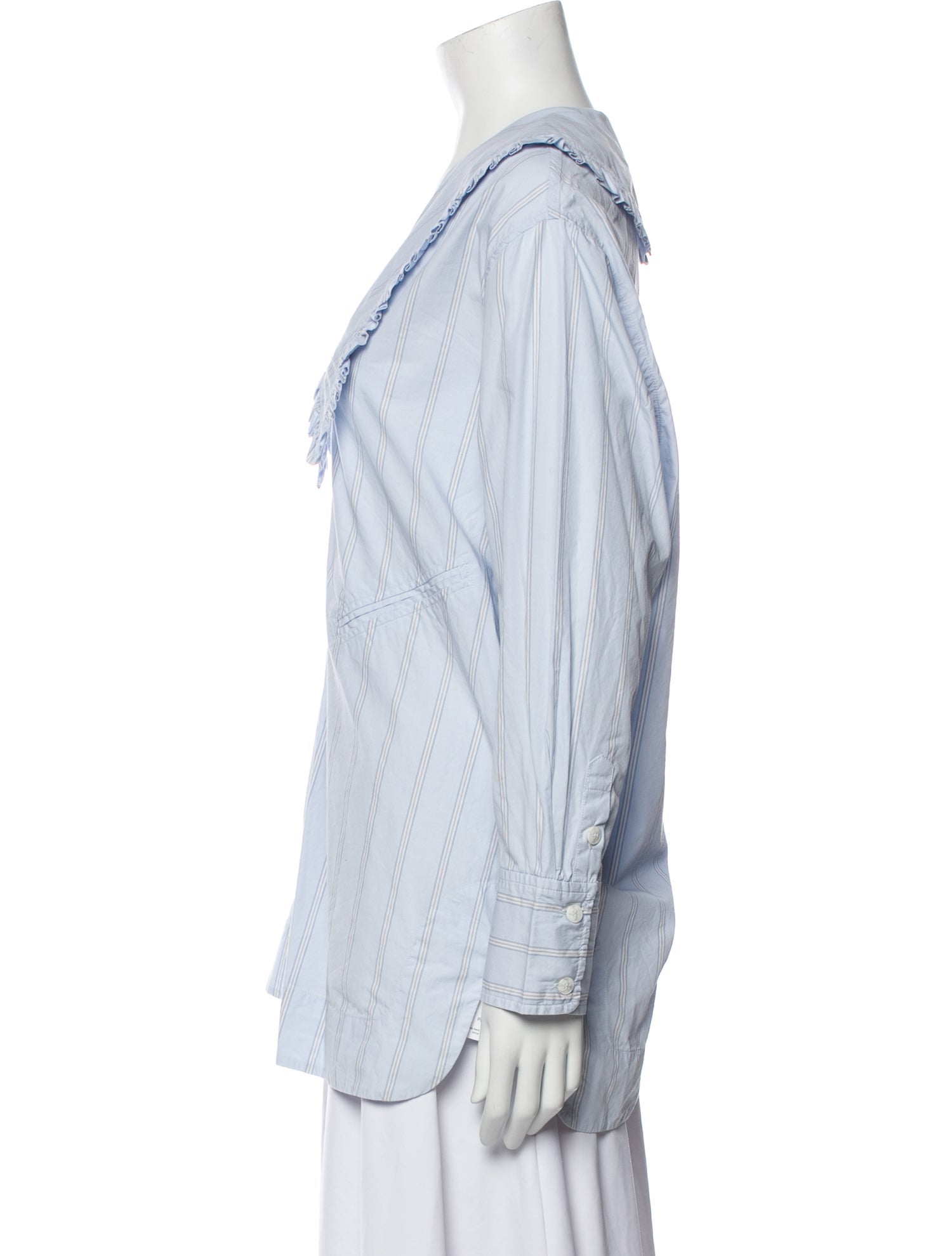 Ganni Striped Long Sleeve Button-Up Top
