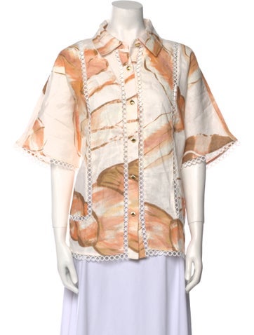Zaco Tops Linen Printed Button-Up Top XL