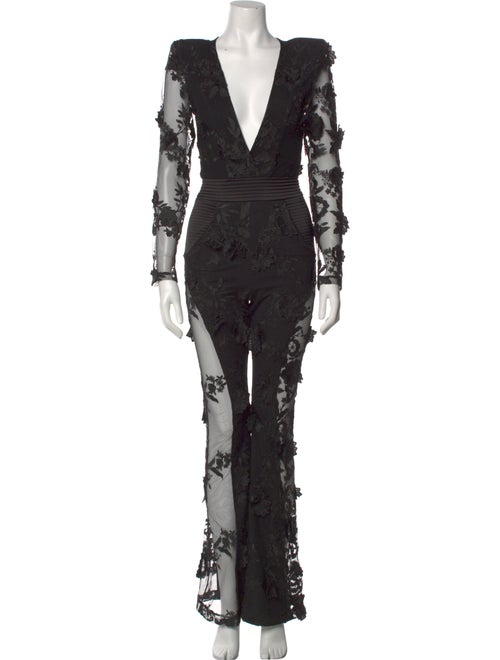 Zhivago Lace Pattern Plunge Neckline Jumpsuit