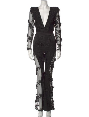 Zhivago Jumpsuits and Rompers Lace Pattern Plunge Neckline Jumpsuit XS