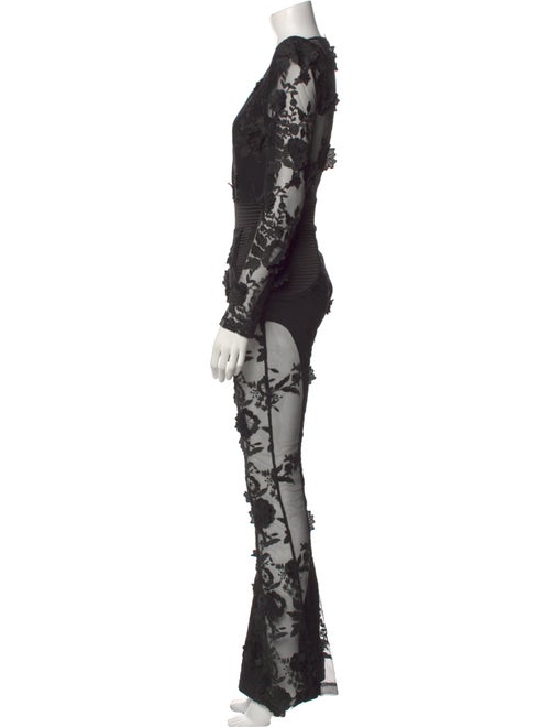 Zhivago Lace Pattern Plunge Neckline Jumpsuit