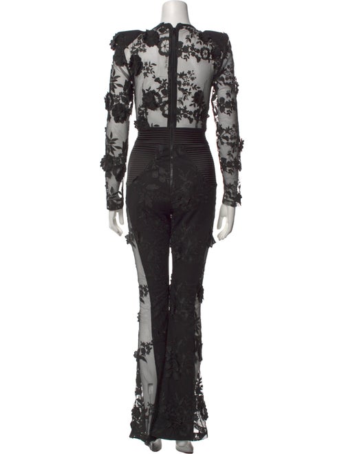 Zhivago Lace Pattern Plunge Neckline Jumpsuit