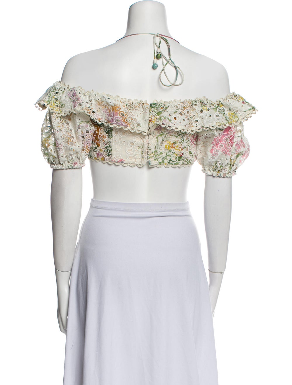 Dallas Halterneck Ruffle Sleeve Crop Top Floral Print White main image 0