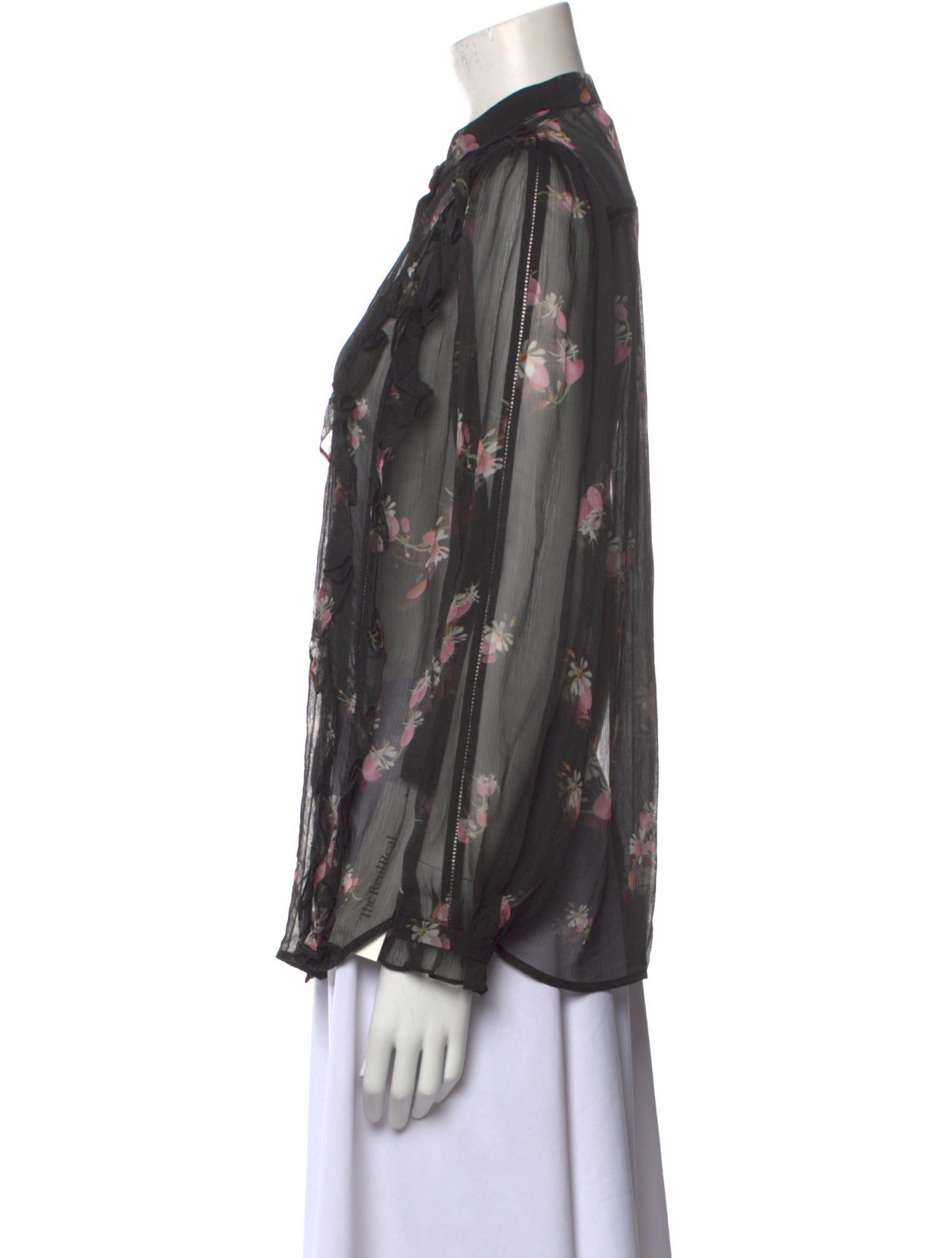 Floral Print Mock Neck Button Front Shirt