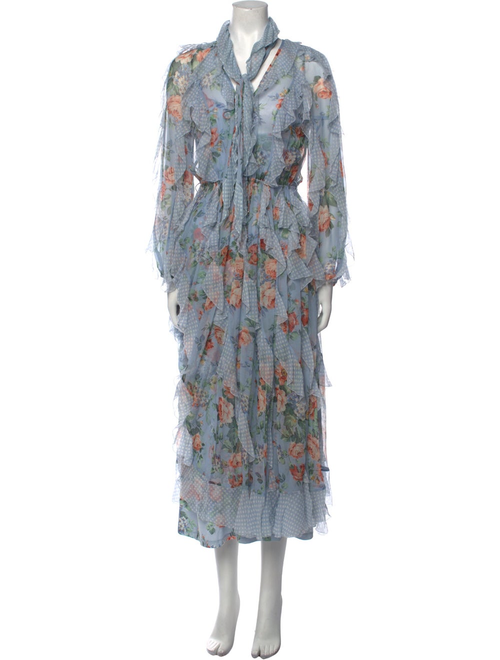 Zimmermann Dress Blue Floral Print Long Sleeve with T… - Gem
