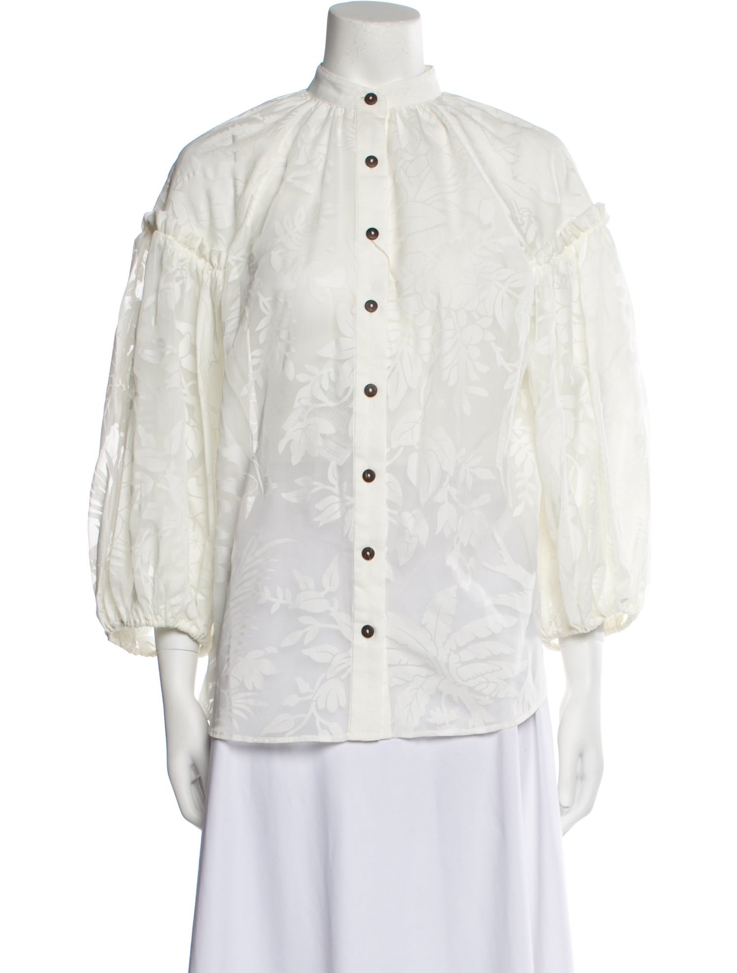 Zimmermann Mock Neck Three-Quarter Sleeve Button-Up Top w/ Tags