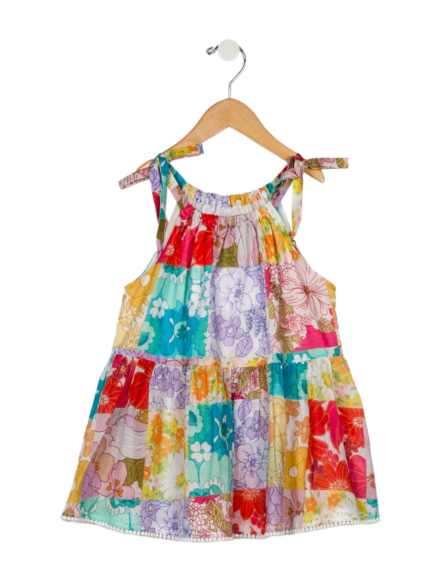 Zimmermann Kids Girls' Printed Pom-Pom Embellished Sleeveless Dress