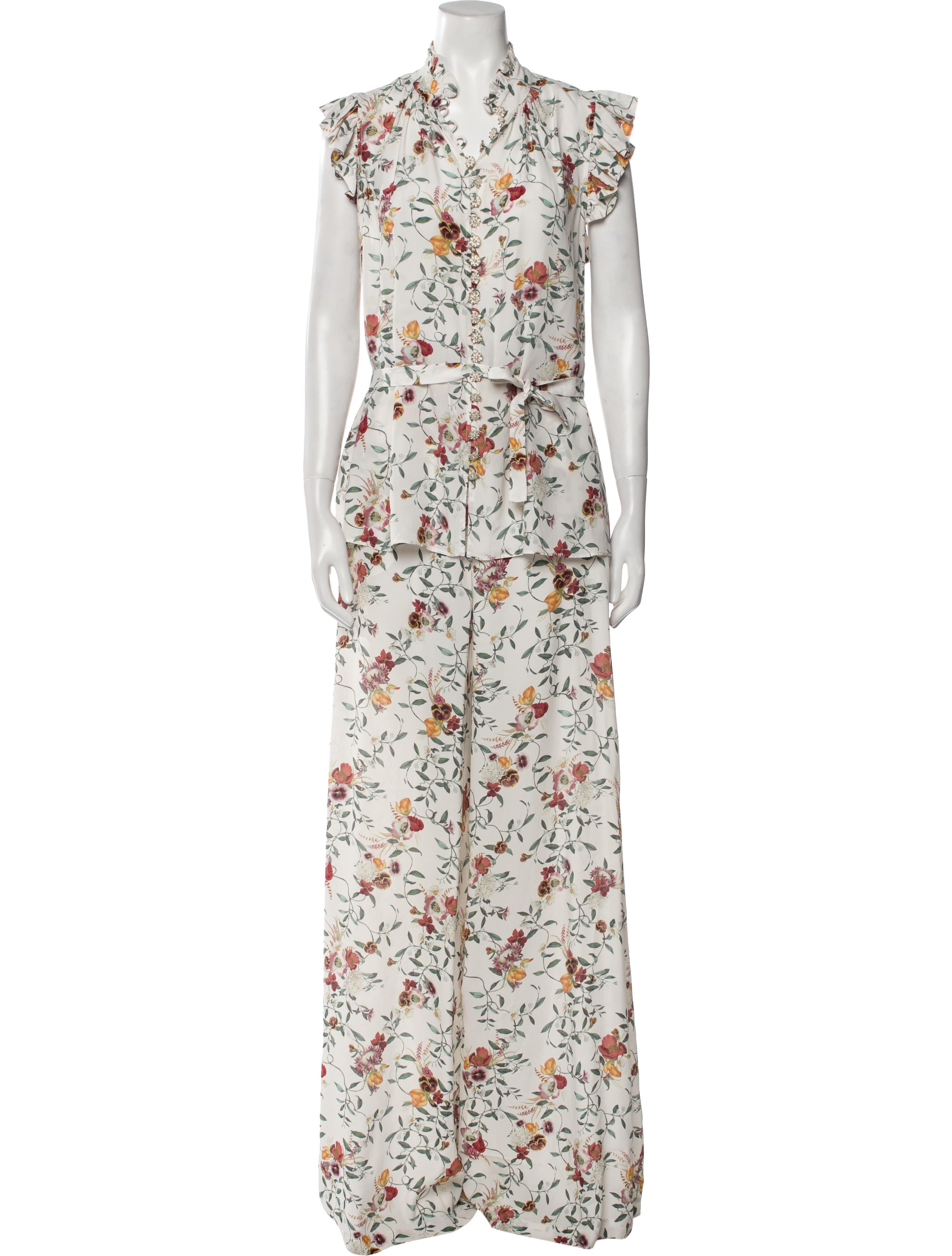 Zimmermann Floral Print Ruffle Embellishment Pant Set