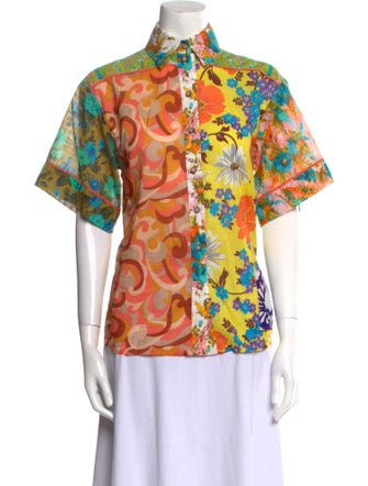 Zimmermann Printed Mock Neck Button-Up Top
