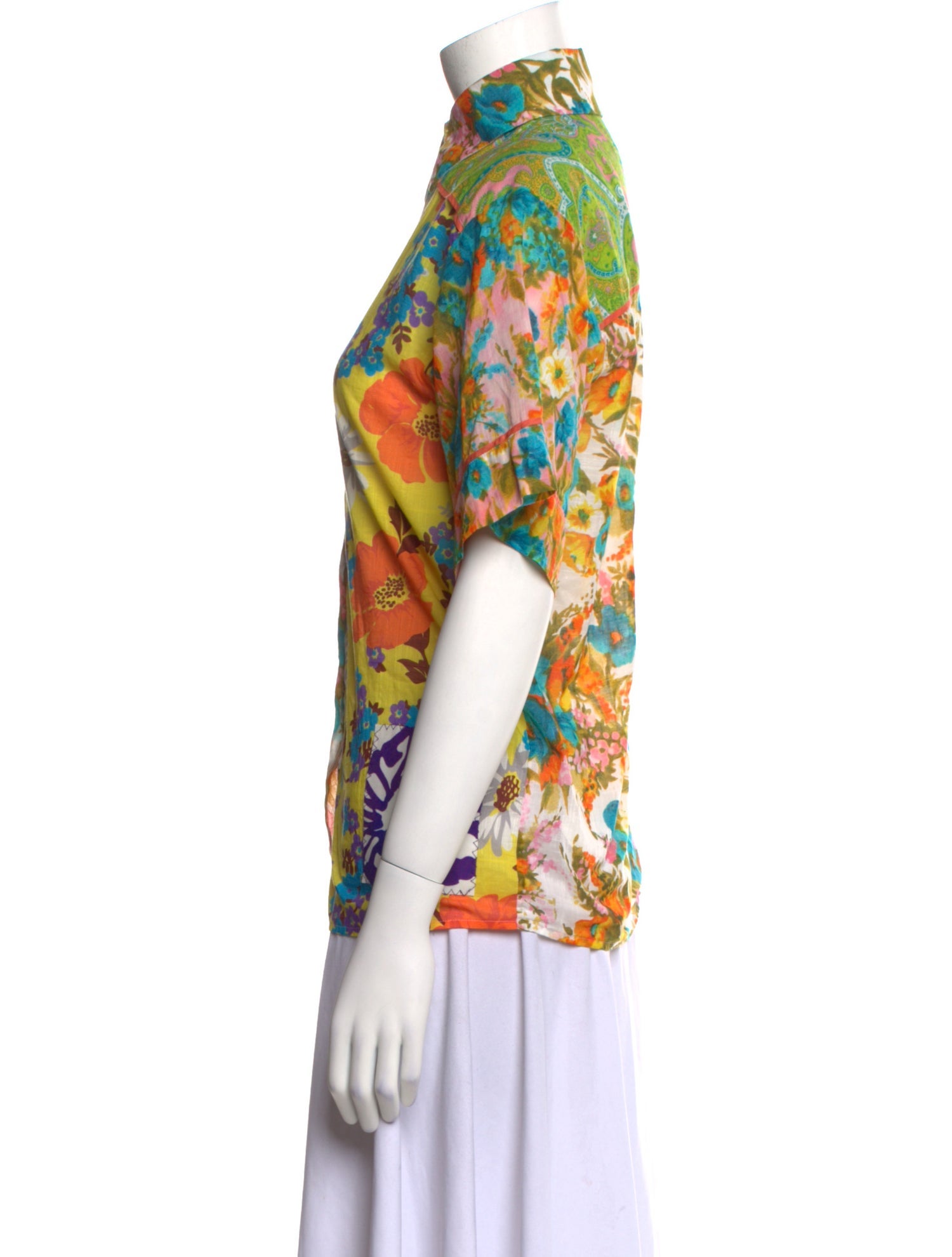 Zimmermann Printed Mock Neck Button-Up Top