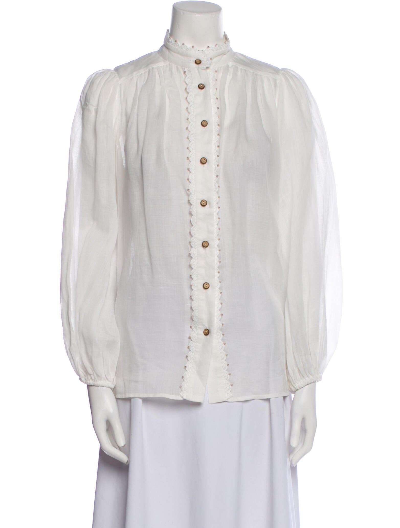 Zimmermann Mock Neck Long Sleeve Button-Up Top