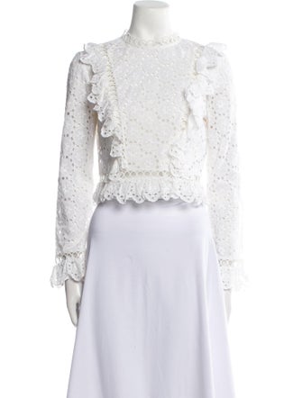 Zimmermann Lace Pattern Mock Neck Crop Top