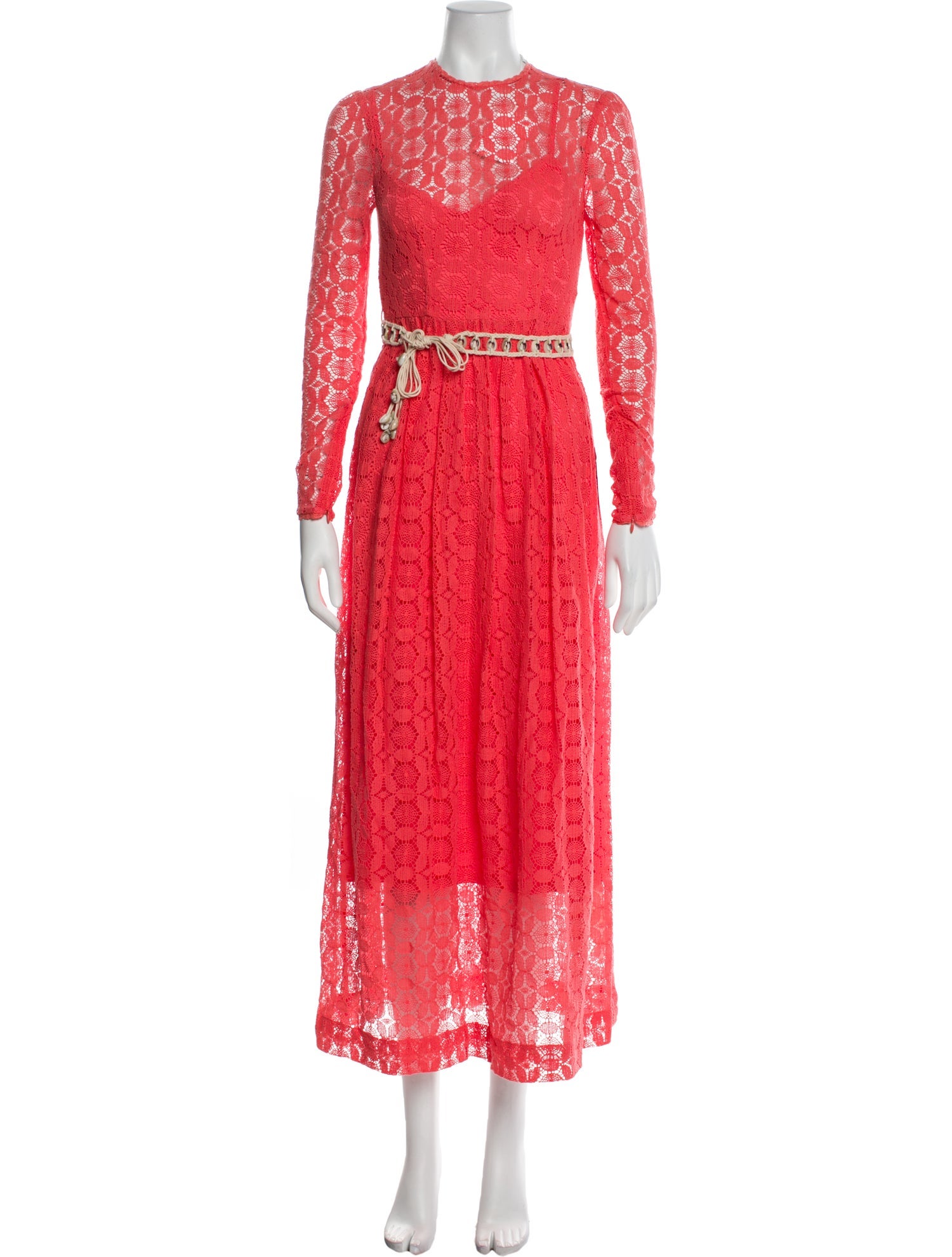 Giamba Lace Pattern Long Dress - Red Dresses, Clothing - GMB22267