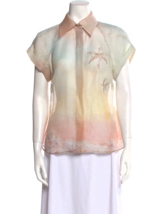 Zimmermann Linen Tie-Dye Print Button-Up Top