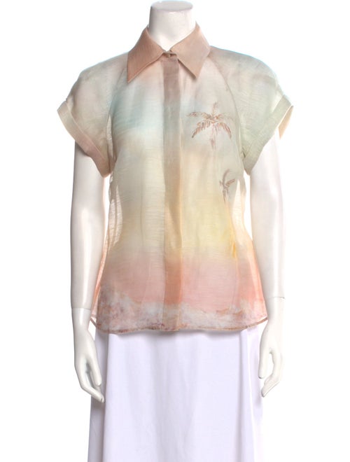 Zimmermann Linen Tie-Dye Print Button-Up Top