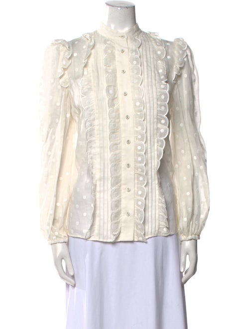 Zimmermann Lace Pattern Mock Neck Button-Up Top