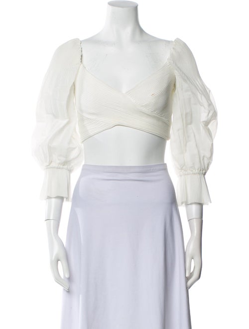 Zimmermann V-Neck Three-Quarter Sleeve Crop Top