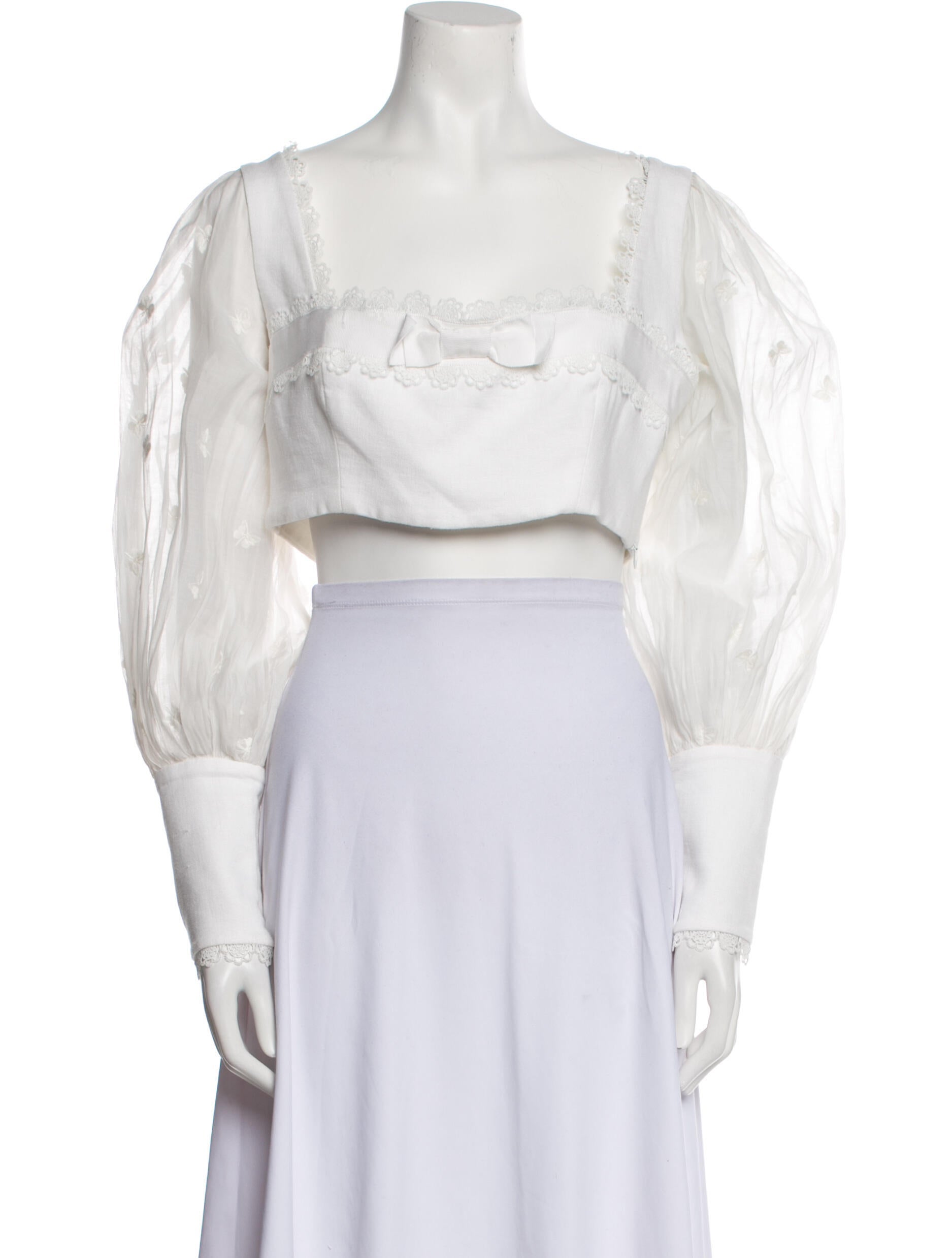 Zimmermann Square Neckline Long Sleeve Crop Top