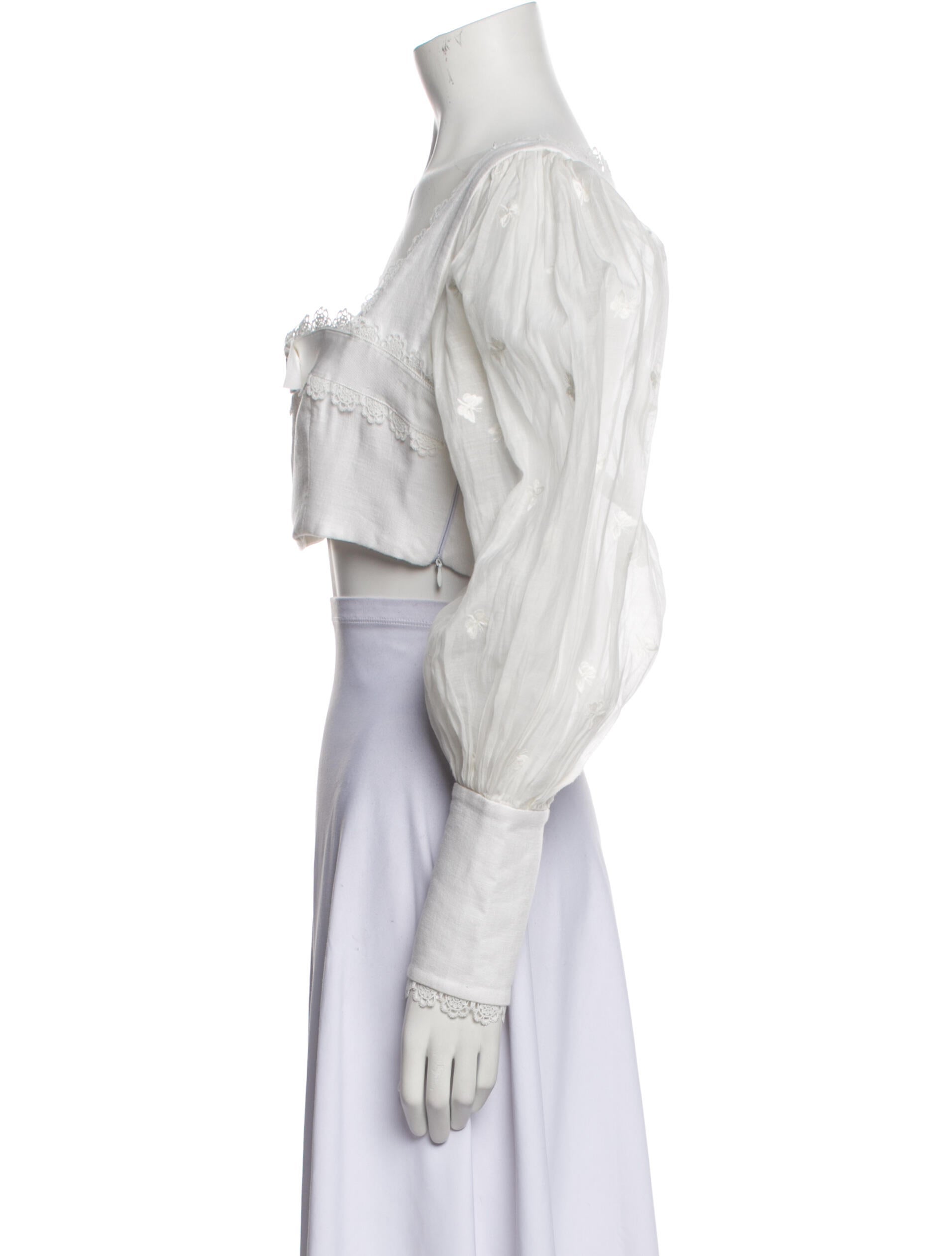 Zimmermann Square Neckline Long Sleeve Crop Top