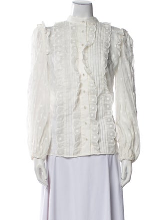Zimmermann Printed Mock Neck Button-Up Top