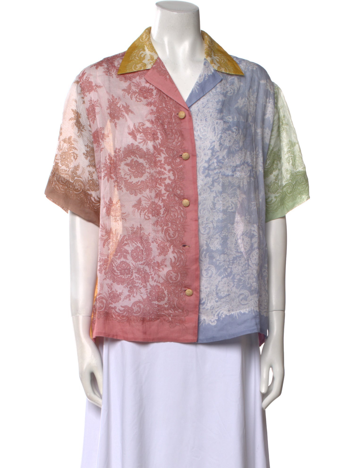 Zimmermann Printed Short Sleeve Button-Up Top