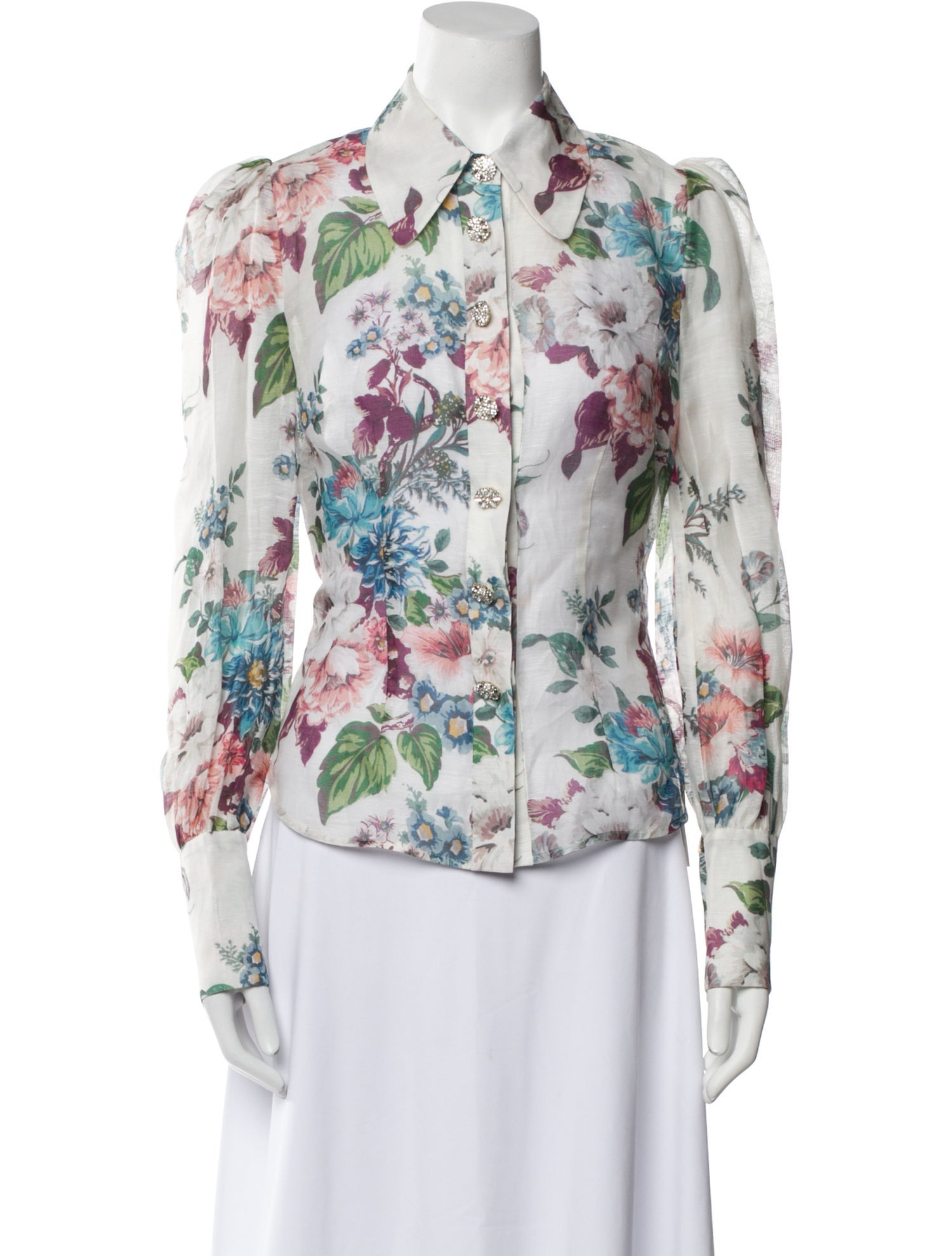 Zimmermann Linen Floral Print Button-Up Top