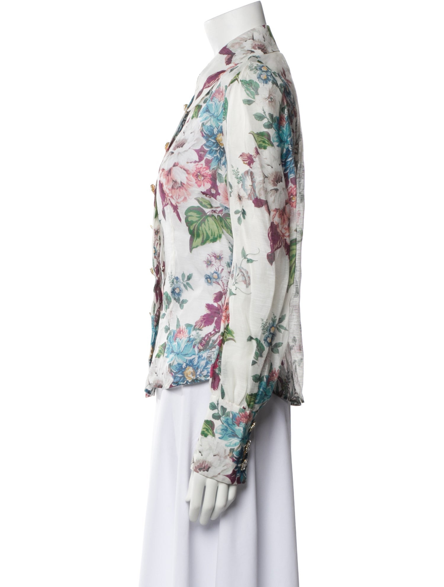 Zimmermann Linen Floral Print Button-Up Top
