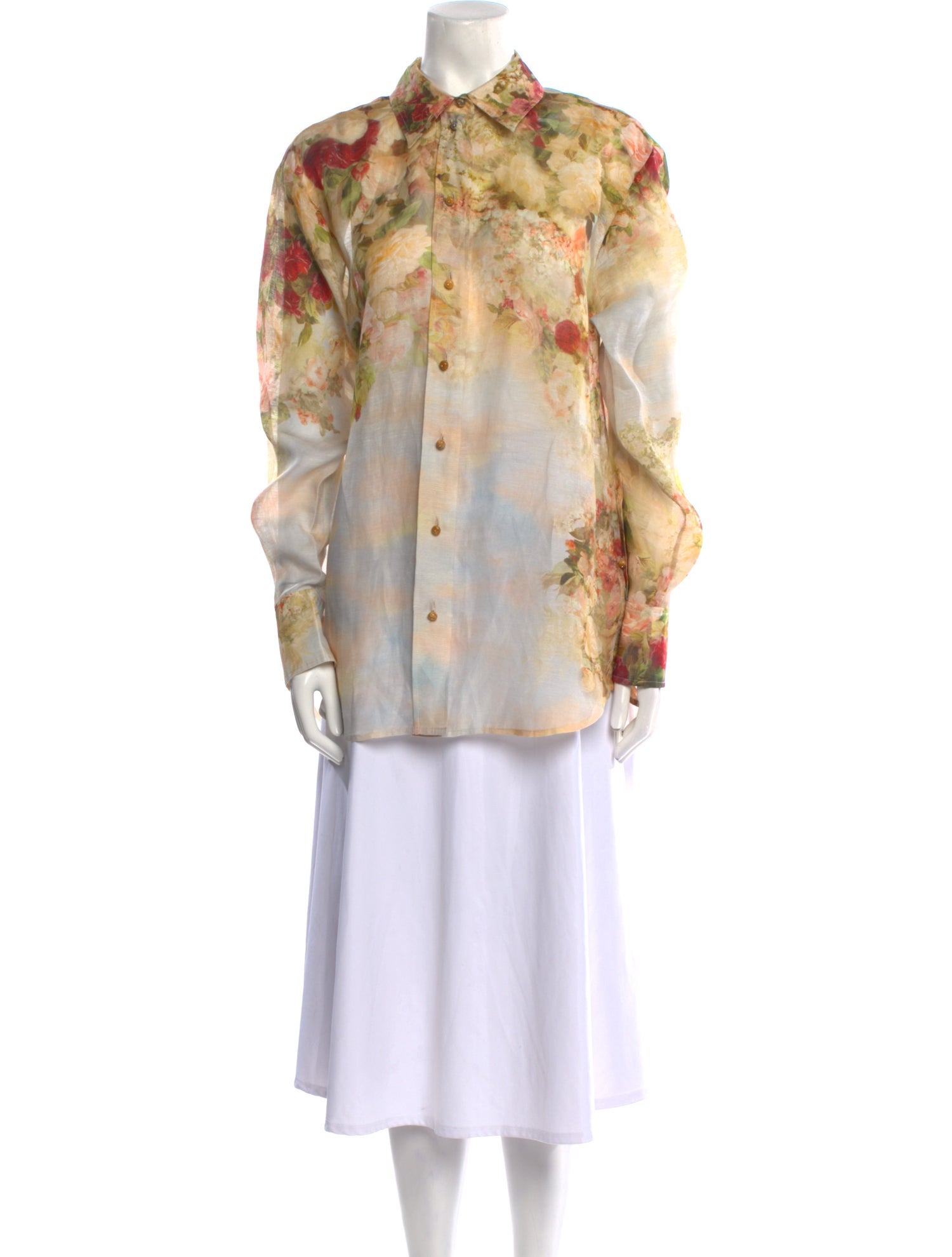 Zimmermann Linen Floral Print Button-Up Top