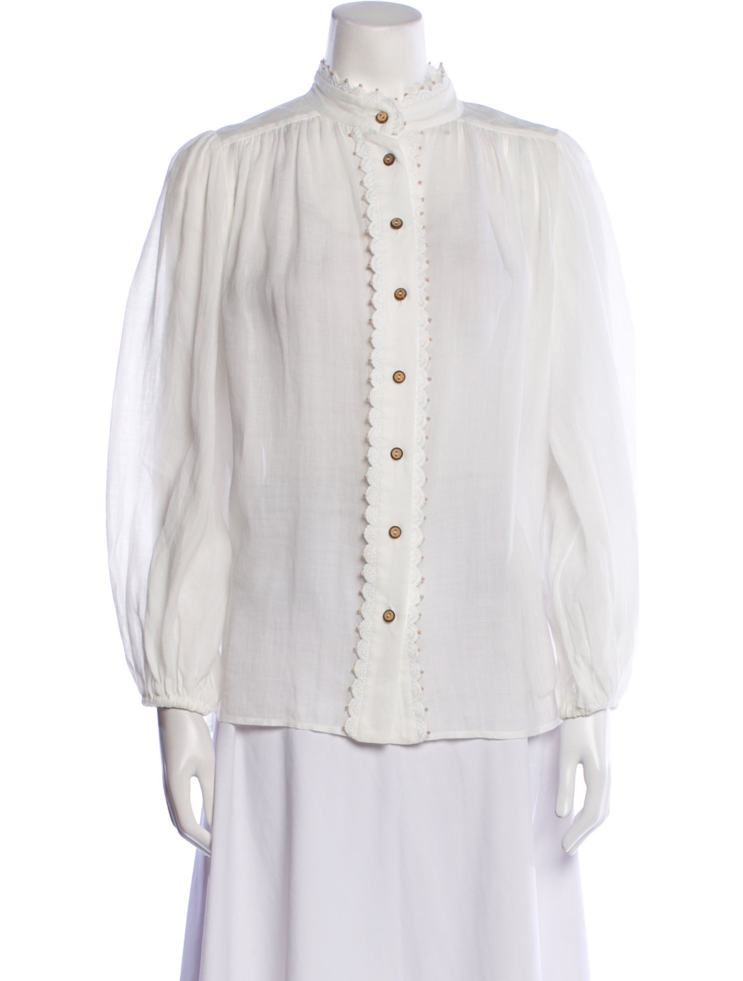 Zimmermann Mock Neck Long Sleeve Button-Up Top