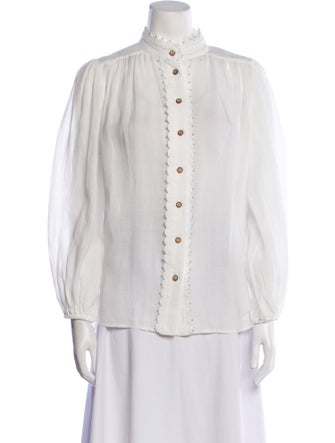 Zimmermann Mock Neck Long Sleeve Button-Up Top