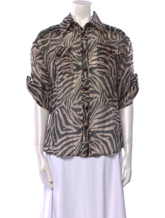 Zimmermann Linen Animal Print Button-Up Top