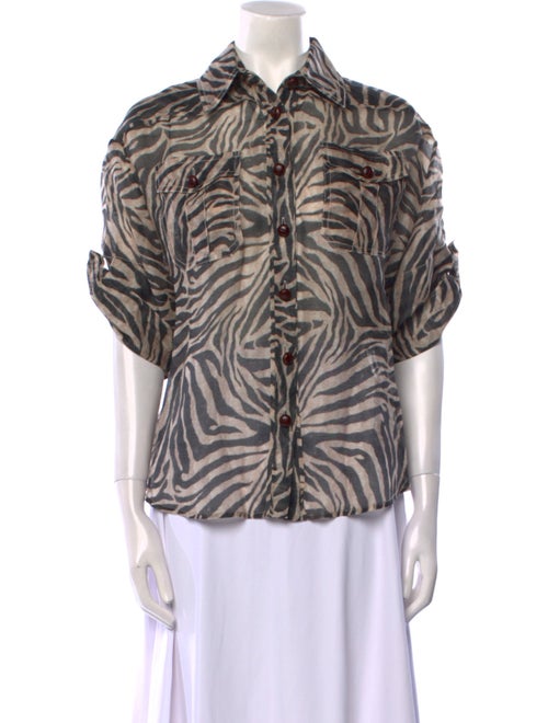 Zimmermann Linen Animal Print Button-Up Top