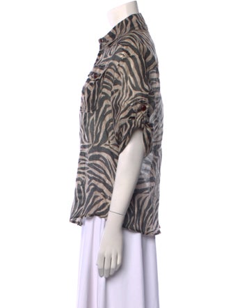 Zimmermann Linen Animal Print Button-Up Top