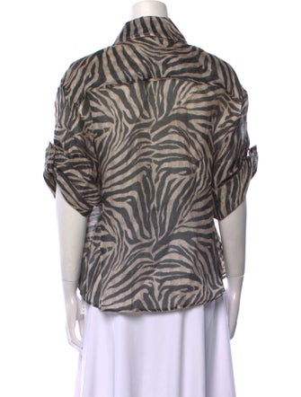 Zimmermann Linen Animal Print Button-Up Top