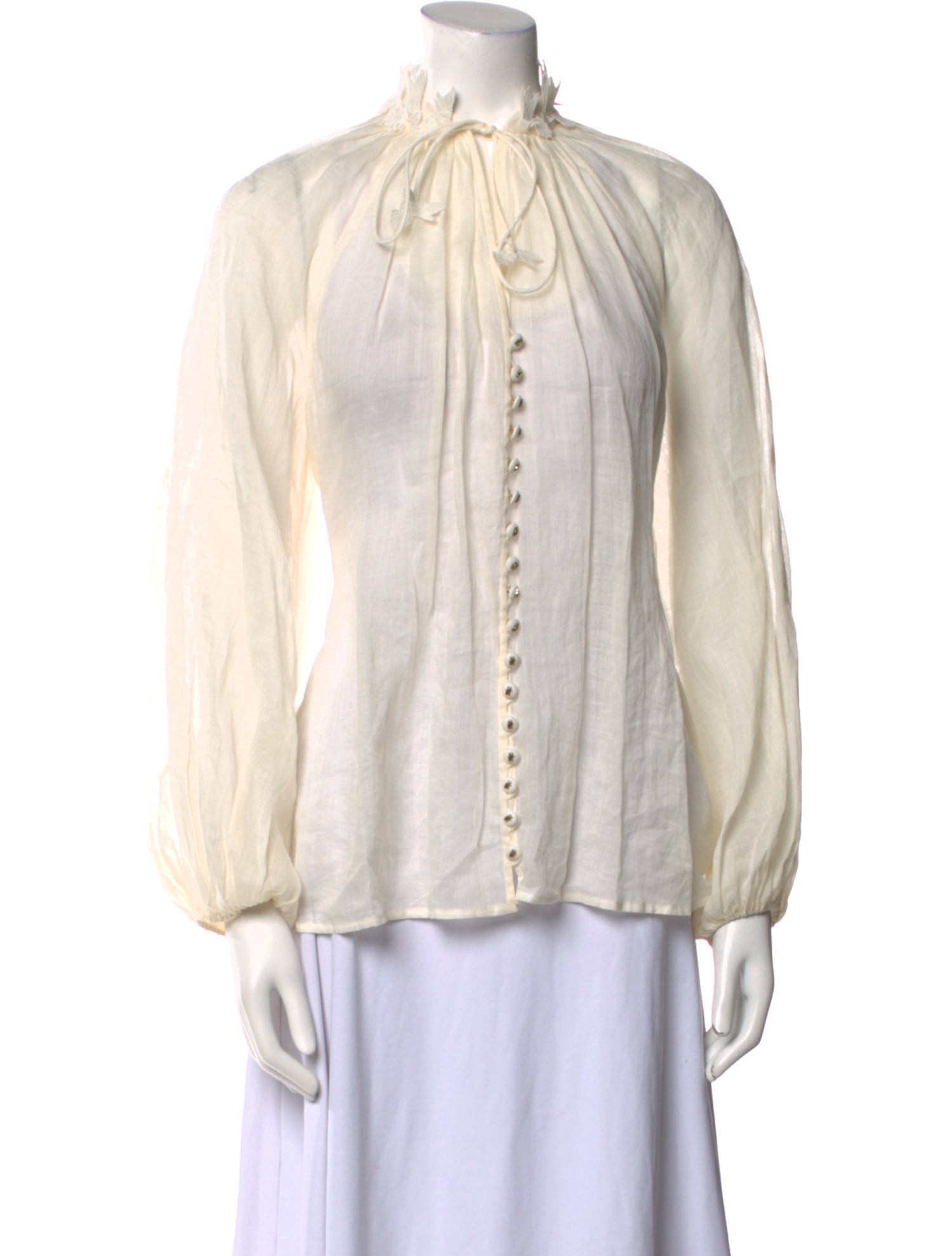 Zimmermann Mock Neck Long Sleeve Button-Up Top