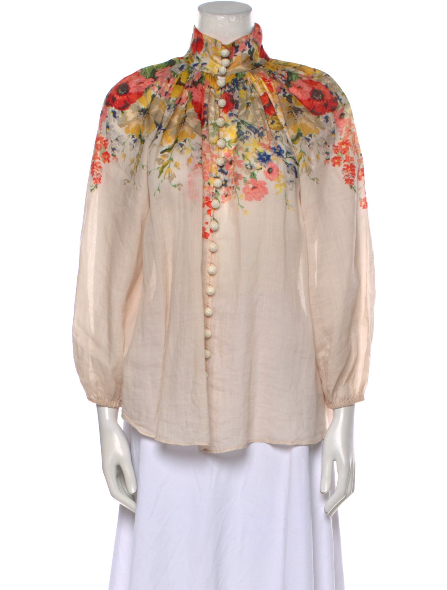 Zimmermann Floral Print Mock Neck Blouse