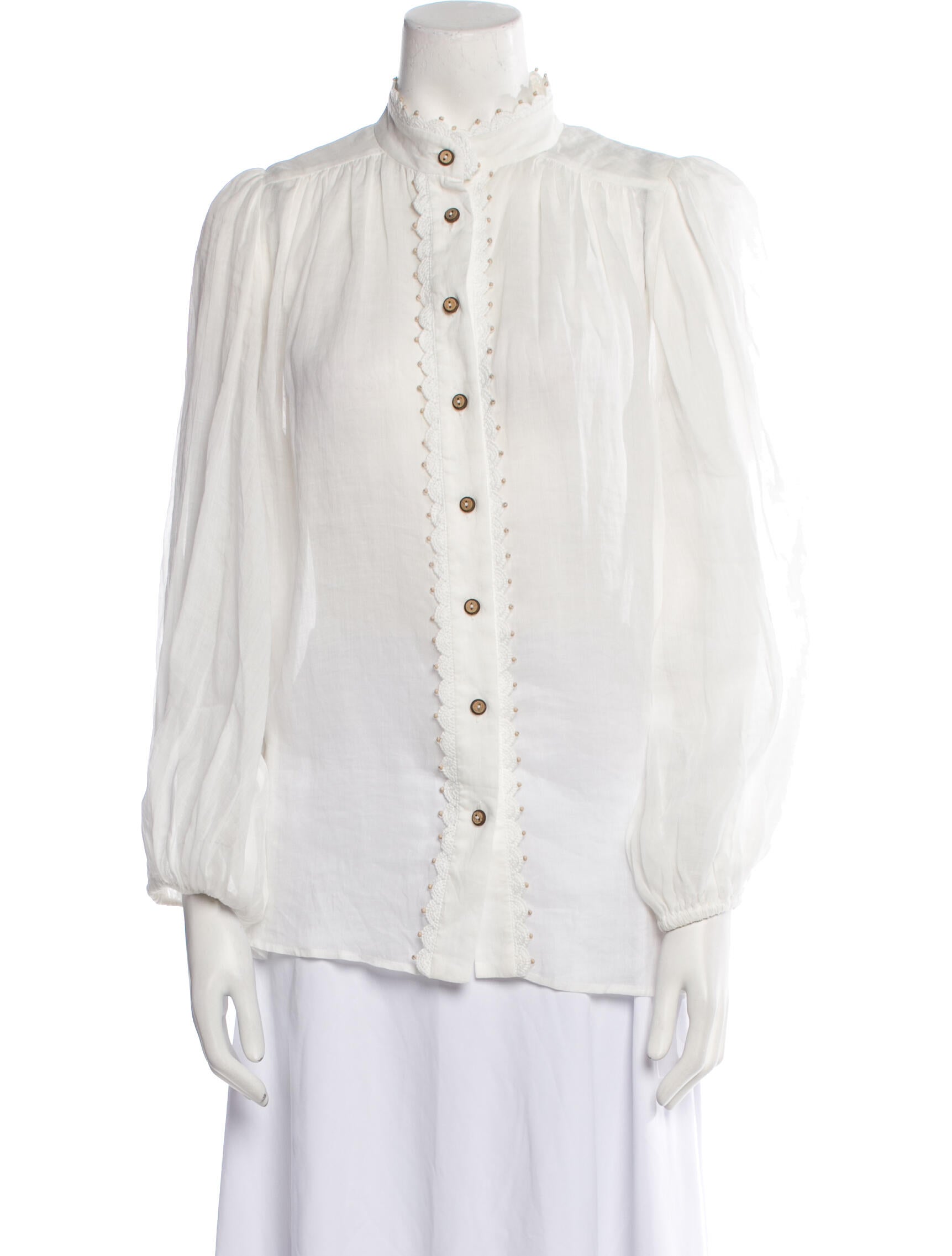 Zimmermann Mock Neck Long Sleeve Button-Up Top