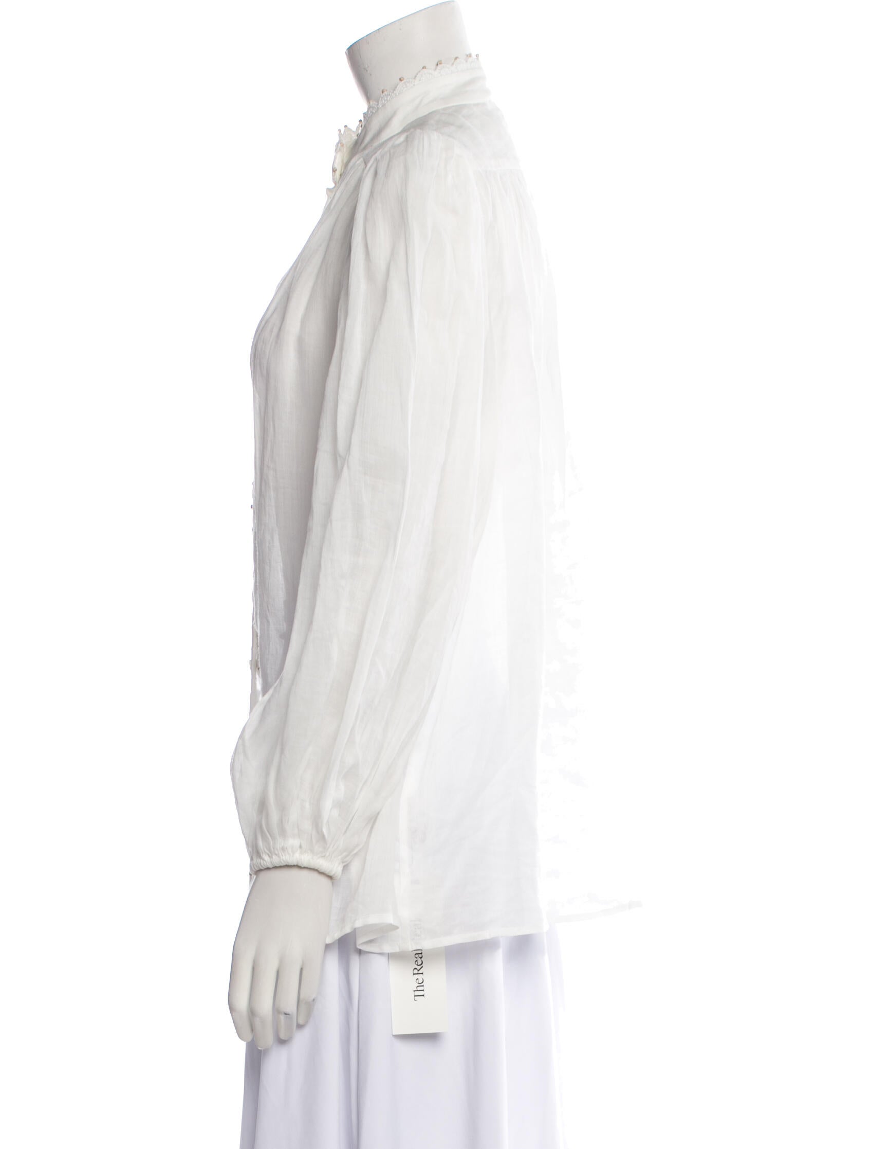 Zimmermann Mock Neck Long Sleeve Button-Up Top