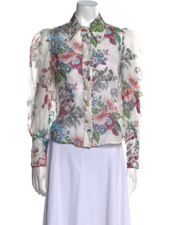 Zimmermann Linen Floral Print Button-Up Top