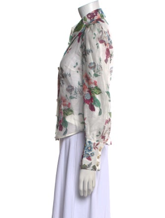 Zimmermann Linen Floral Print Button-Up Top